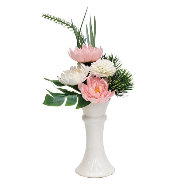 ポピー名古屋 ソープフラワー シャボンフラワー 仏花 お供え花 造花 陶器 約32cm クリアケース付き S-124 ピンク