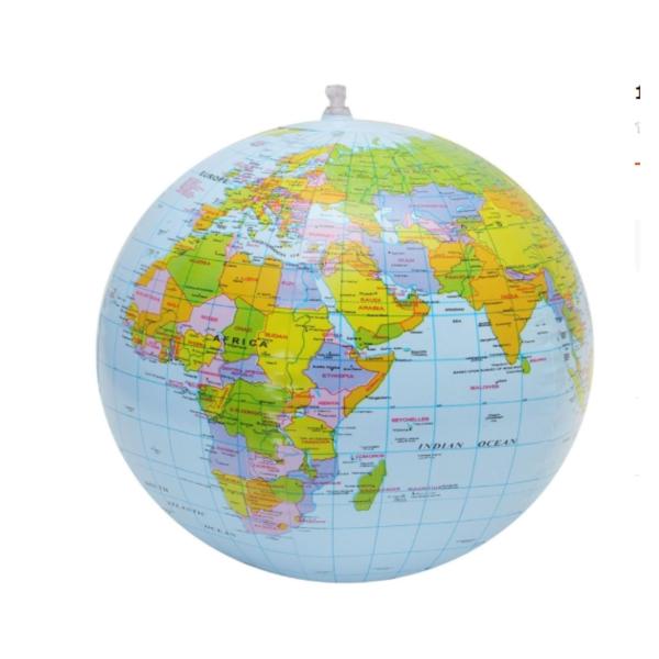インフレータブル地球儀ビーチボール, 世界地図付き, 教育用＆プール玩具, パーティー/水遊び用, ブルー