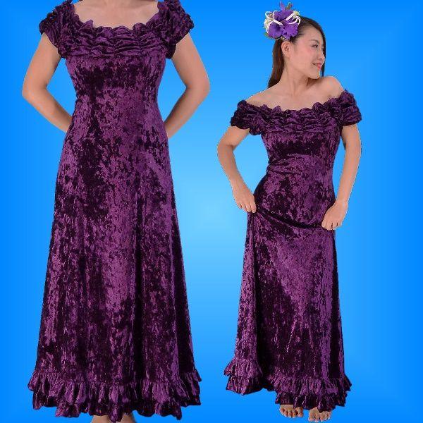 フラダンス シャンブレー ベルベット オフ・オンショルダー ドレス