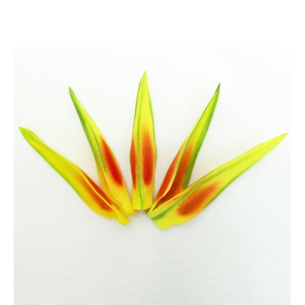 バードオブパラダイス（極楽鳥花・ストレリチア）をモチーフにしたデコレーションパーツです。１本ずつバラバラになっており、５本セットでの販売となります。（モデル写真は４本を使ってヘアスタイリングした状態です。）柔らかい素材（ポリエステル100％...