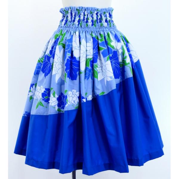 切替えパウスカート フラダンス 斜め切り替え スウィングパウスカート 73cm丈 ブルー 2861
