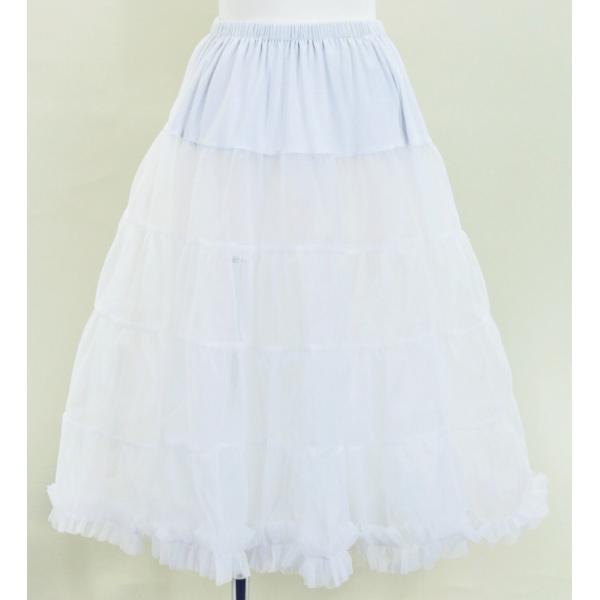 フラドレス等の下に着用し、簡単にボリュームアップできるカラーパニエ（ホワイト）です。こだわりの裾フリルが美しい「見せるパニエ」。生地はハリのあるソフトタイプのチュールが2重、4段になっているため、 踊りで回転するときに スカートがしなやかに...