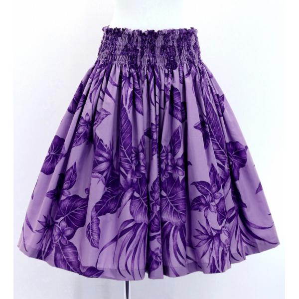 フラダンス パウスカート シングル73cm丈 パープル 3067ハワイより直輸入のT/C ポリコットンハワイアンファブリックを高品質な自社工場で縫製。ティアレプリントの73cm丈パウスカートです。(柄の出方は異なる場合がございます。) スカ...