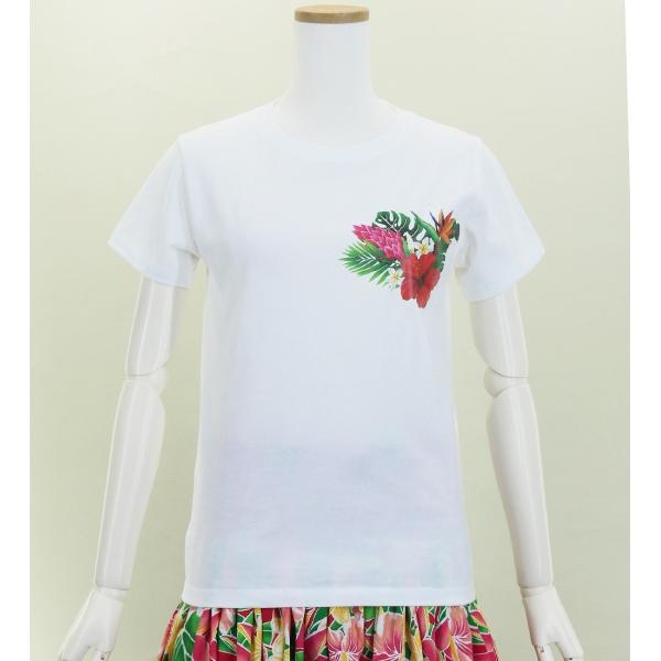 フラダンス Tシャツ [3L-5L] ハワイアンフラワー ホワイト 3083-3l-5lw