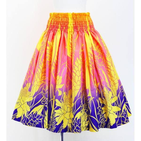 フラダンス パウスカート シングル73cm丈 オレンジ×パープル 3115ハワイより直輸入のT/C ポリコットンハワイアンファブリックを高品質な自社工場で縫製。(柄の出方は異なる場合がございます。) スカート丈：73cm（ゴム入れ前75cm...