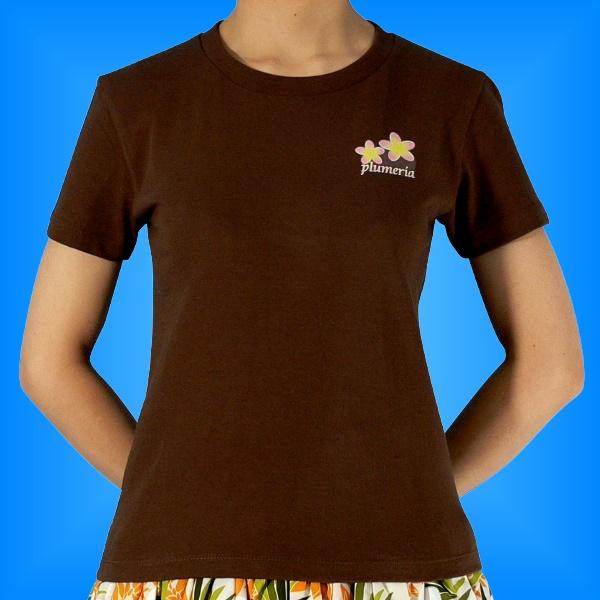 フラダンス Tシャツ Ｍ プルメリア ブラウン 542mbr