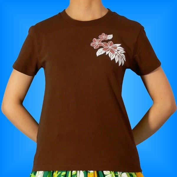 フラダンス Tシャツ Ｍ プルメリア&ラウアエ ブラウン 662mbr