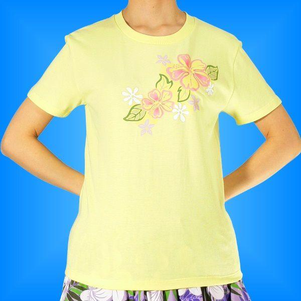 フラダンス Tシャツ L ハイビスカス&ティアレ イエロー 790ly