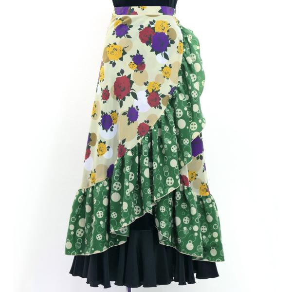 フラメンコ 巻きスカート ローズ×水玉 ベージュ×グリーン FMS-16