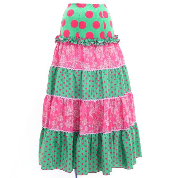 フラメンコ ティアードスカート 水玉×ローズ ターコイズブルー×ピンク