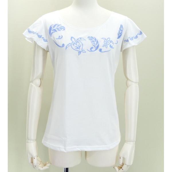 フレンチフリル Tシャツ XL 刺繍スカイブルー ホヌ ホワイト KD6sbwXL