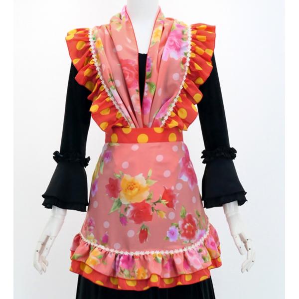 フラメンコ ピキージョ・エプロンセット ローズ＆カーネーション ピンク PA-28emikaオリジナルプリントのコシボ生地を使用した華やかなフリルピキージョとエプロンのセットです。シンプルなファルダに合わせてもガラッと雰囲気を変えてくれます...