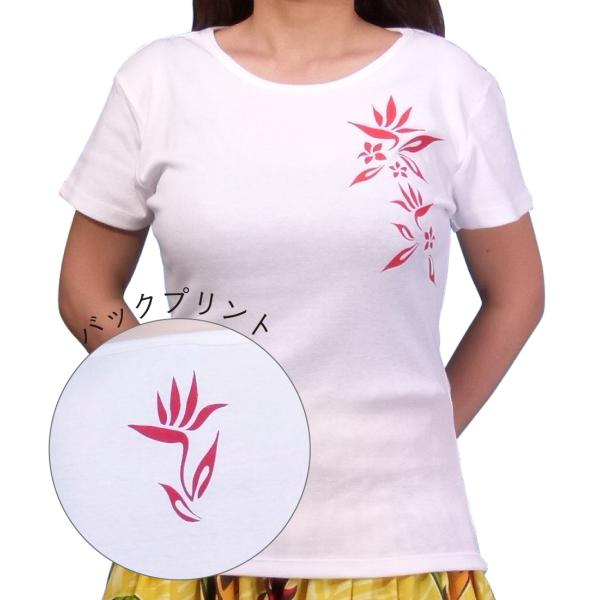 ストレッチ Tシャツ Ｍ レッド ストレリチア・プルメリア ホワイト TC3rwM