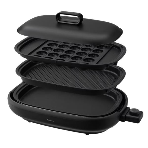 パナソニック ホットプレート 3種プレート付 平面／焼肉／たこ焼きプレート NF-HM310-K ブラック スピード昇温設計 深型フタ Panasonic（パナソニック） ホットプレート 3種プレート付 平面／焼肉