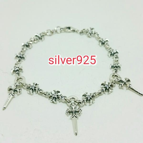 ブレスレット クロス＆ソード キュービックジルコニア12石 ゴシック系 約16センチ 激渋 激安 シルバー925 silver925 在庫のみ