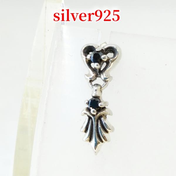 オープンハート/ゴシック ジルコニア/ブラック スイングピアス シルバー925 silver925 片耳から 激安