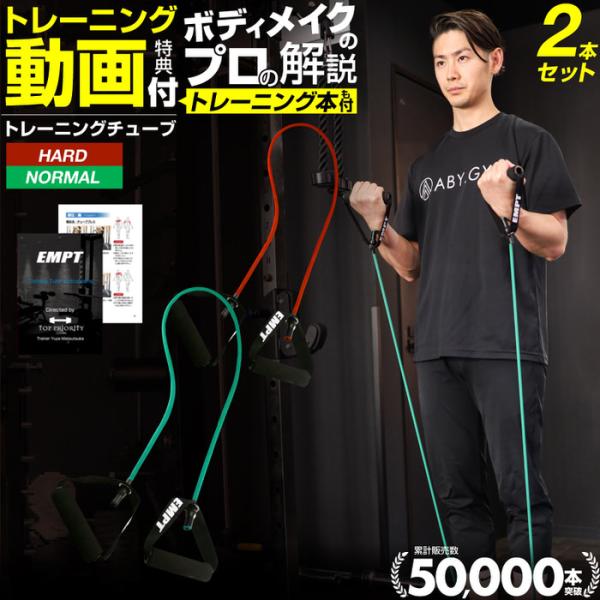 トレーニングチューブ 2本セット ( ノーマル ハード ) トレーニングチューブ 肩 背中 腰 腕 胸 体幹 筋肉 トレーニングチューブ  筋トレ ダイエット エクササイ