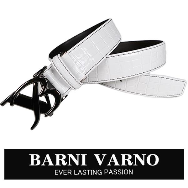 バーニヴァーノ牛革ベルト 幅広 ロング (最長116cm／白）メンズ BARNI