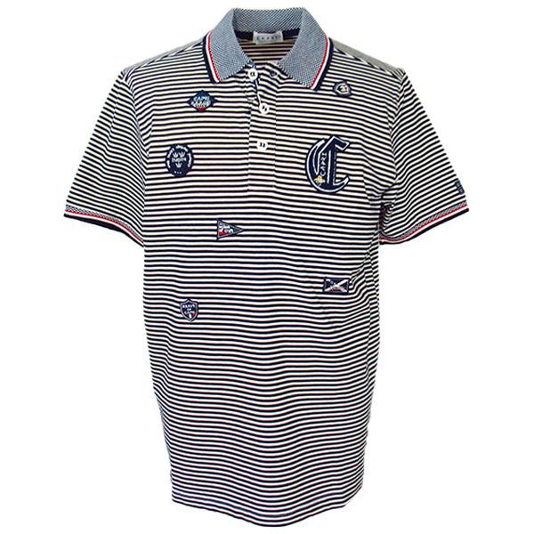 カプリ (L) 60%OFF／半袖ポロシャツ 春夏 メンズ ボーダー エンブレム