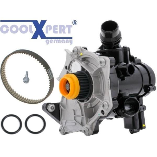 【M's】 ポルシェ マカン 95B 2.0L COOLXPERT ウォーターポンプ + サーモスタット + ベルト 3点 セット クールエキスパート パーツ 部品 06L121111N 95812101200