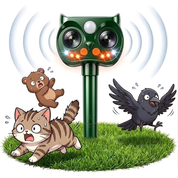 害獣撃退器 音・光・超音波のトリプル防衛 動物にやさしい動物撃退器 猫よけ 鳥よけ 鳩よけ カラス対策 超広範囲モデル 防塵 (グリーン)