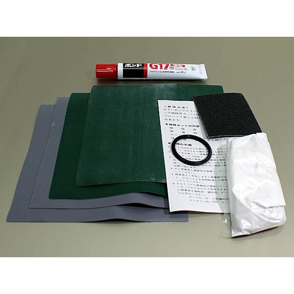 ■メーカー：アキレス ■品名：補修キットB（ローボート用）(キット内容)補修布 15x15cm　4枚・糊ｘ1(約20g)・サンドペーパー 1枚・ポリ袋入りタルク(約20g)ゴムボートの補修方法（1）補修布を傷に見合うようカットします。（2）...