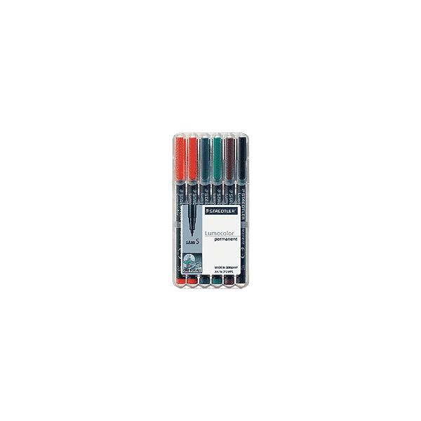 メール便可 ステッドラー ルモカラーペン 油性 超極細書きS 線幅0.4〜0.45mm 6色セット ミリペン