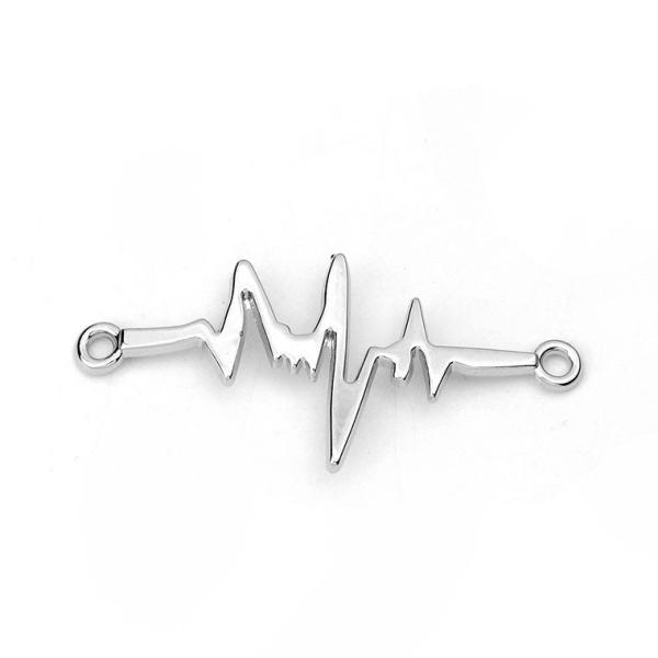 1個入 44mm×20mm コネクターパーツ 心電図波形モチーフ シルバートーン  