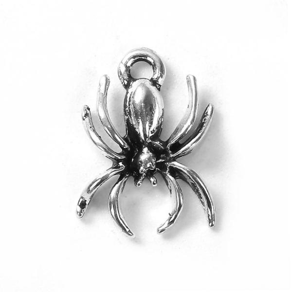 3個入 約18×12mm メタルチャーム スパイダー 銀古美 【ゆうパケット対応】