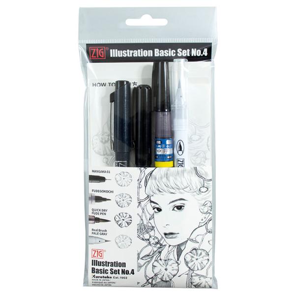 ペン画 4作品 ZIG ILLUSTRATION BASIC SET NO.4 筆ぺん4本セット （1セット入