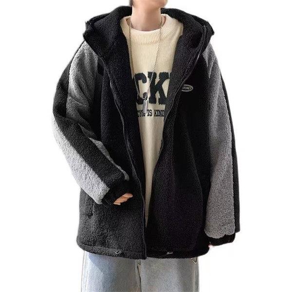 【BTS】フリースボアパーカー フード付き 長袖 ブラック ユニセックス L ボアパーカー ボアジャケット メンズ ボアブルゾン フリースジャケット