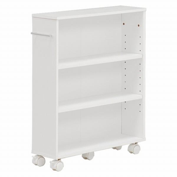 狭い隙間に大容量の文庫本をストックできます。横幅16ｃｍホワイト(約)幅55×奥行16×高さ68cm■組立式■キャスター付主材:MDFプリント化粧板 インドネシア製