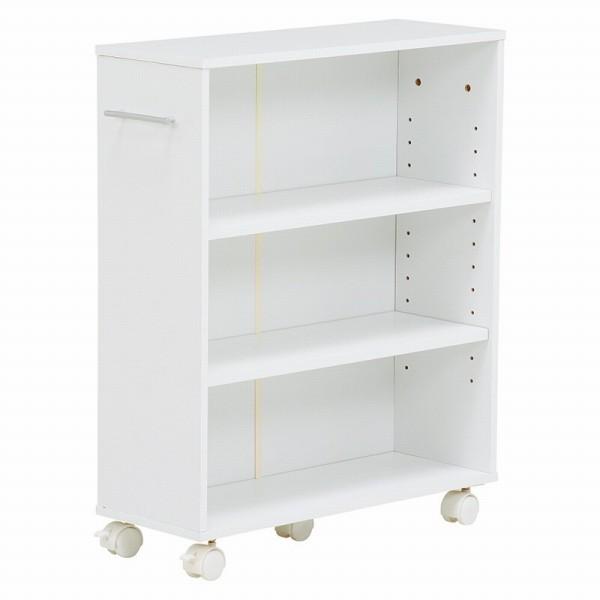 狭い隙間に大容量の文庫本をストックできます。横幅21ｃｍホワイト(約)幅55×奥行21×高さ68cm■組立式■キャスター付主材:MDFプリント化粧板 インドネシア製