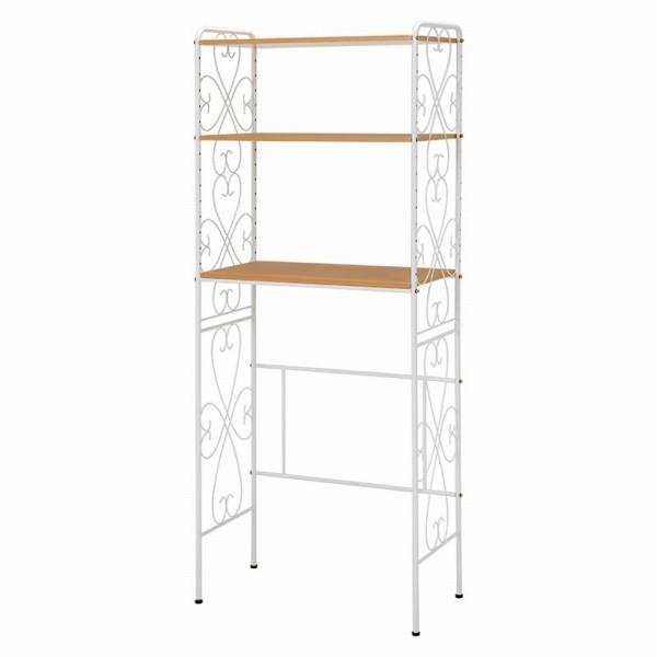 アイアンの曲線がエレガントで、洗濯機の上を有効活用できる洗濯機ラック。ホワイト(約)幅75×奥行38×高さ182.5cm■可動棚:3枚（5cmピッチ16段階）■アジャスター付■組立式■棚板サイズ:(約)幅71×37.5cm主材:スチール, ...