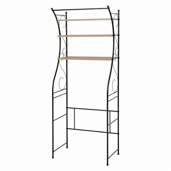 アイアンの曲線がエレガントで、デッドスペースを有効活用できる洗濯機ラック。上のバーは室内干しにも使えます。ブラウン(約)幅75×奥行42×高さ187.5cm■アジャスター付き■棚板サイズ:(約)幅71×30cm■組立式主材:スチール, プリ...