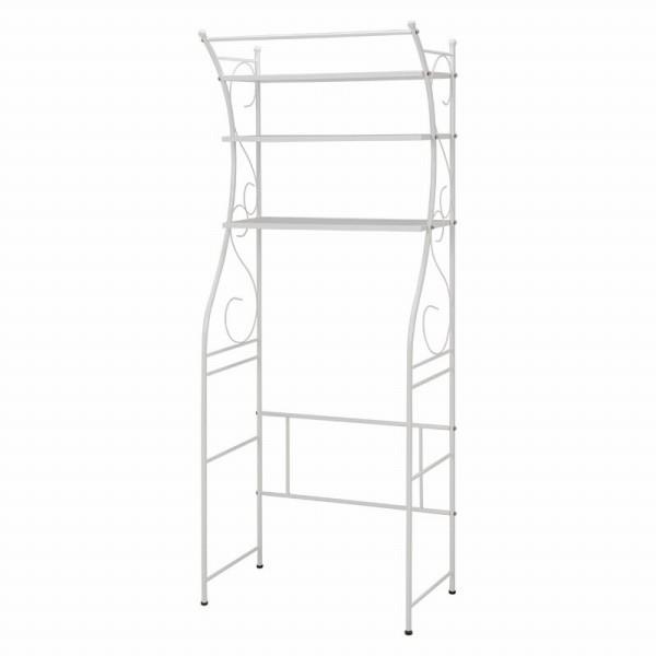 アイアンの曲線がエレガントで、デッドスペースを有効活用できる洗濯機ラック。上のバーは室内干しにも使えます。ホワイト(約)幅75×奥行42×高さ187.5cm■アジャスター付き■棚板サイズ:(約)幅71×30cm■組立式主材:スチール, プリ...