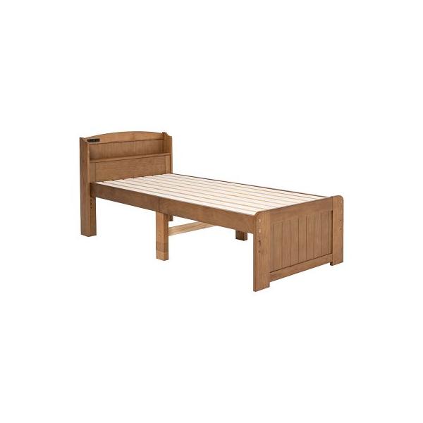 床面高さが３段階に調整出来る天然木すのこベッド。便利な棚と２口コンセント付き。ライトブラウン(約)幅85×奥行194×高さ82×床面高31/37/43cm■組立式■2口コンセント付主材:天然木（パイン材） ベトナム製