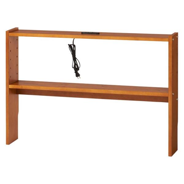 ベッドの枕側やサイドに置ける薄型収納。棚板の高さが変えられ、コンセント付きなので便利。ライトブラウン(約)幅98×奥行15×高さ66cm■組立式■２口コンセント付■可動棚主材:天然木（パイン材） ベトナム製