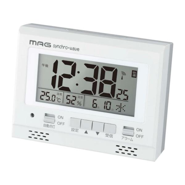 新品未使用品ですが、店頭在庫品のため外箱に若干の傷や汚れがある場合がございます。暗くなると自動でライトが点灯する「自動点灯機能」が特長の目覚まし時計正しい時刻に自動修正してくれる電波時計。温度や湿度、環境目安など便利な表示機能付きサイズ：8...