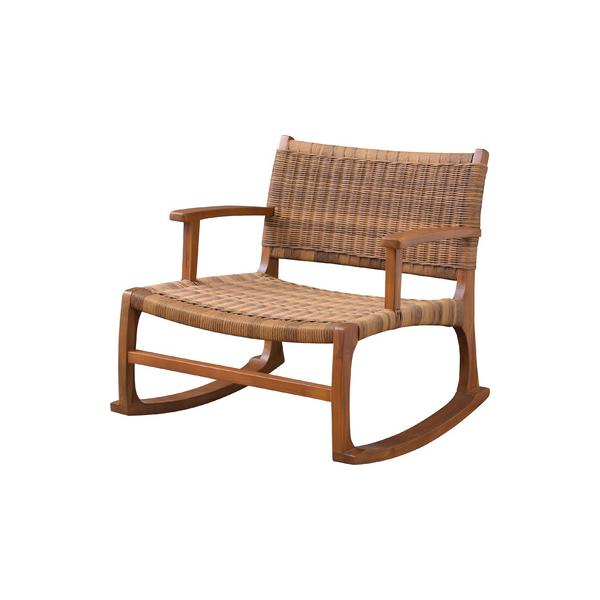 ゆらゆらと心地よく揺れるロッキングチェア。奥行きの広い座面でゆったりリラックスすることができます。PEを編み込んだ座面と背もたれは、蒸れにくく長時間座っても快適です。また、耐久性が高いのも魅力です。【材質】天然木(チーク) ラッカー塗装 ポ...