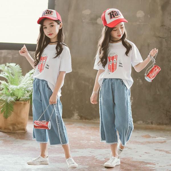 韓国子供服 女の子 Tシャツ ジーンズ 上下セット カジュアル キッズ 夏服 子供服 お出かけ 海外旅行 110 1 130 140 150 160cm Lxl0939 Encore 通販 Yahoo ショッピング