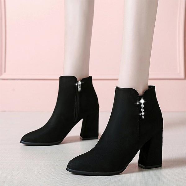 ブーツ ショートブーツ レディースブーツ 靴黒太めヒール 薄 裏起毛ショートブーツ ハイヒール 美脚 歩きやすい 疲れない 洒落 秋冬 新作 人気 ファッション Y Encore 通販 Yahoo ショッピング