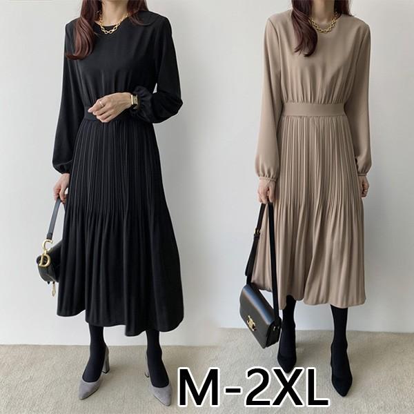 2色 ワンピースレディース ロングワンピース きれいめ Aラインワンピース ハイウエスト プリーツワンピース 春秋ワンピース 通勤 Ol 韓国風 おしゃれ 着痩せ Y Encore 通販 Yahoo ショッピング