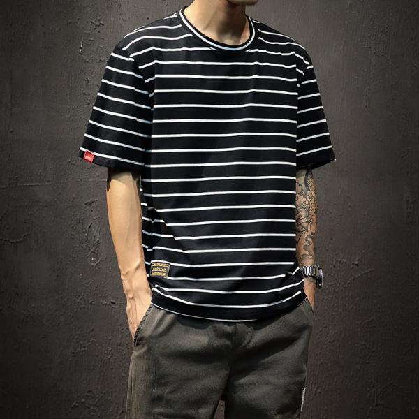 ボーダー柄Tシャツ メンズ Tシャツ 半袖 サマーTシャツ クルーネック カットソー 夏Tシャツ 爽やか 縞柄Tシャツ 半袖Tシャツ 夏