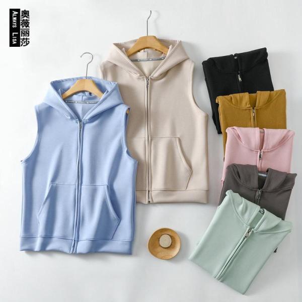 ノースリーブパーカー レディース ジップアップパーカー ベスト タンク