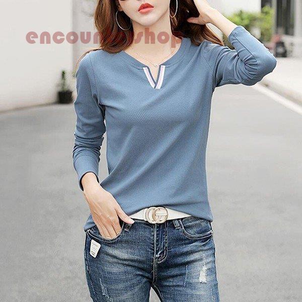 Tシャツ レディース 長袖 韓国風 春秋 おしゃれ トップス Vネック tシャツ ロングT 綿 無地 きれいめ ゆったり カジュアル 大きいサイズ 大人 通勤 着痩せ 新品 :ddl0703-bzdqb145:Encountershop 通販 ✨女の子140✨ 長袖 ロンT シャツ 黒 グレー 薄手 シンプル カジュアル