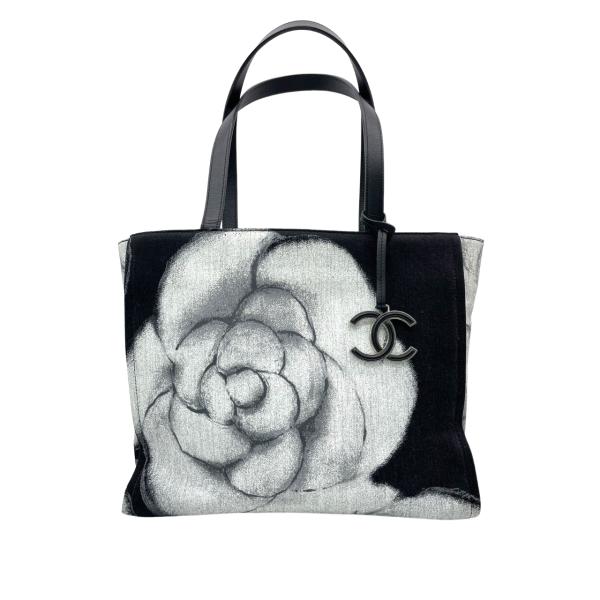 美品 CHANEL シャネル カメリア トートバッグ キャンバス レザー  