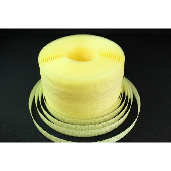 商品名：カラーＰＰバンドサイズ：約15mmＸ100m巻色：　透明-黄出荷単位：　1巻単位納期：　通常 翌日出荷