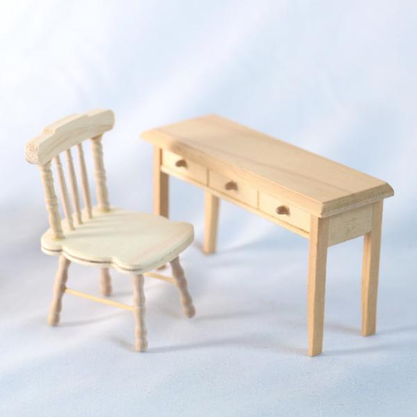 ミニチュア 木製 机 テーブル 椅子 2点セット ドールハウス 家具 1:12