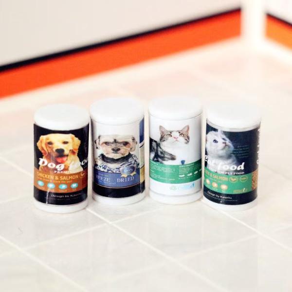 ミニチュアペットフード缶 1点 全4種類 犬猫デザイン 観賞用（中身は食べられません）ミニチュア雑貨 犬猫デザイン 食品サンプル風 ペットショップ模型 撮影小物